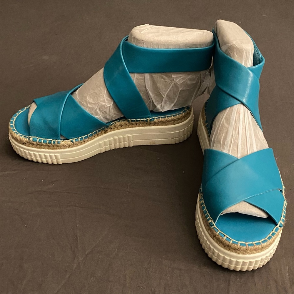 Franco Sarto Brock Platform Sandals In Teal Leather - Size 5M